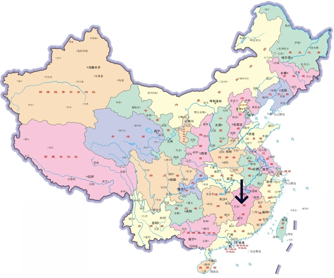 江西省在中國的位置圖