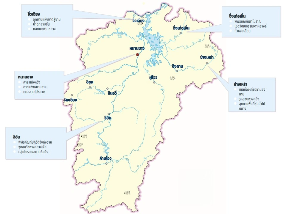 แผนที่สถานที่ท่องเที่ยวยอดนิยมในเจียงซี