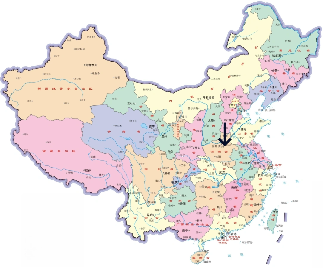 河南省在中國的位置圖