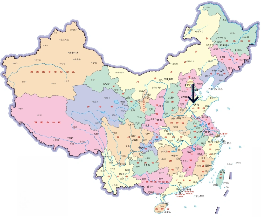 中国における済南の位置地図