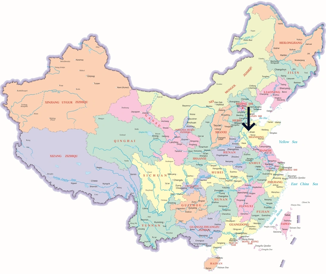 중국 내 지난 위치 지도