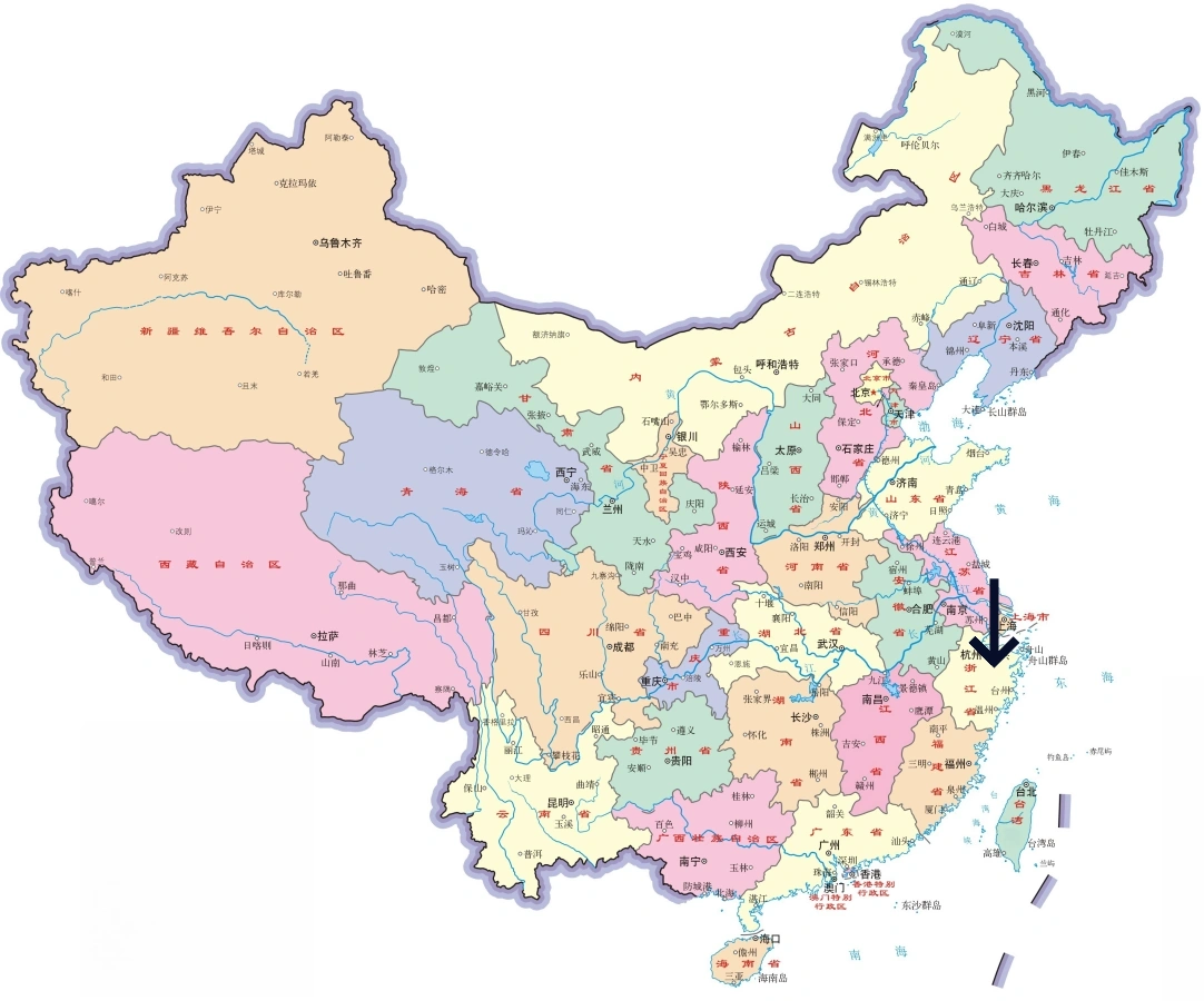 中国における浙江省の位置