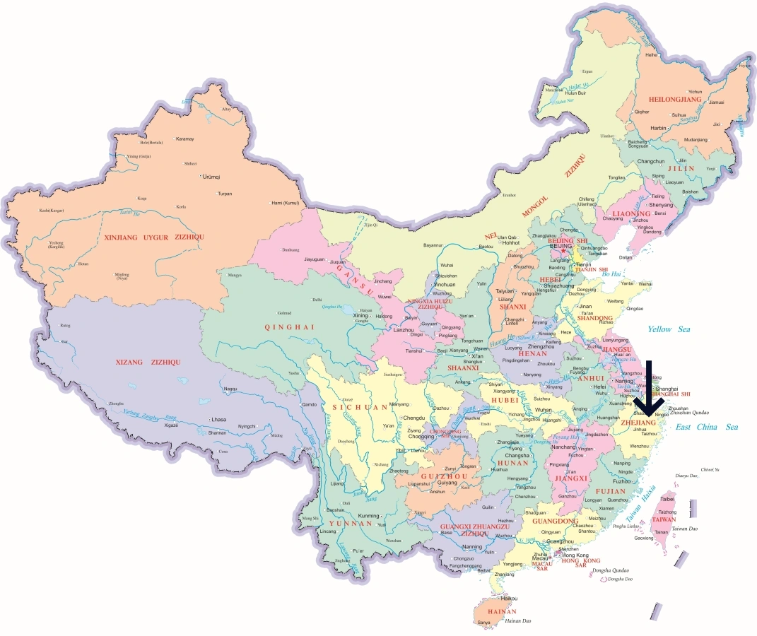 Location of Zhejiang Province in China