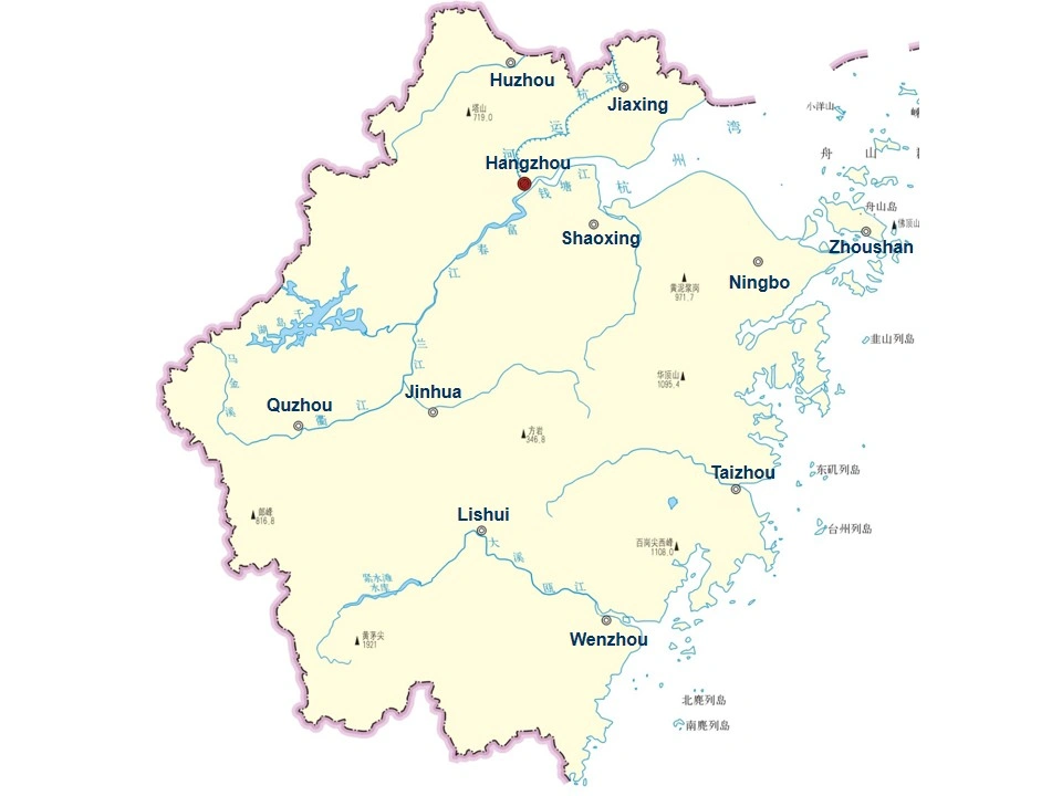 Map of Major Cities in Zhejiang Province
