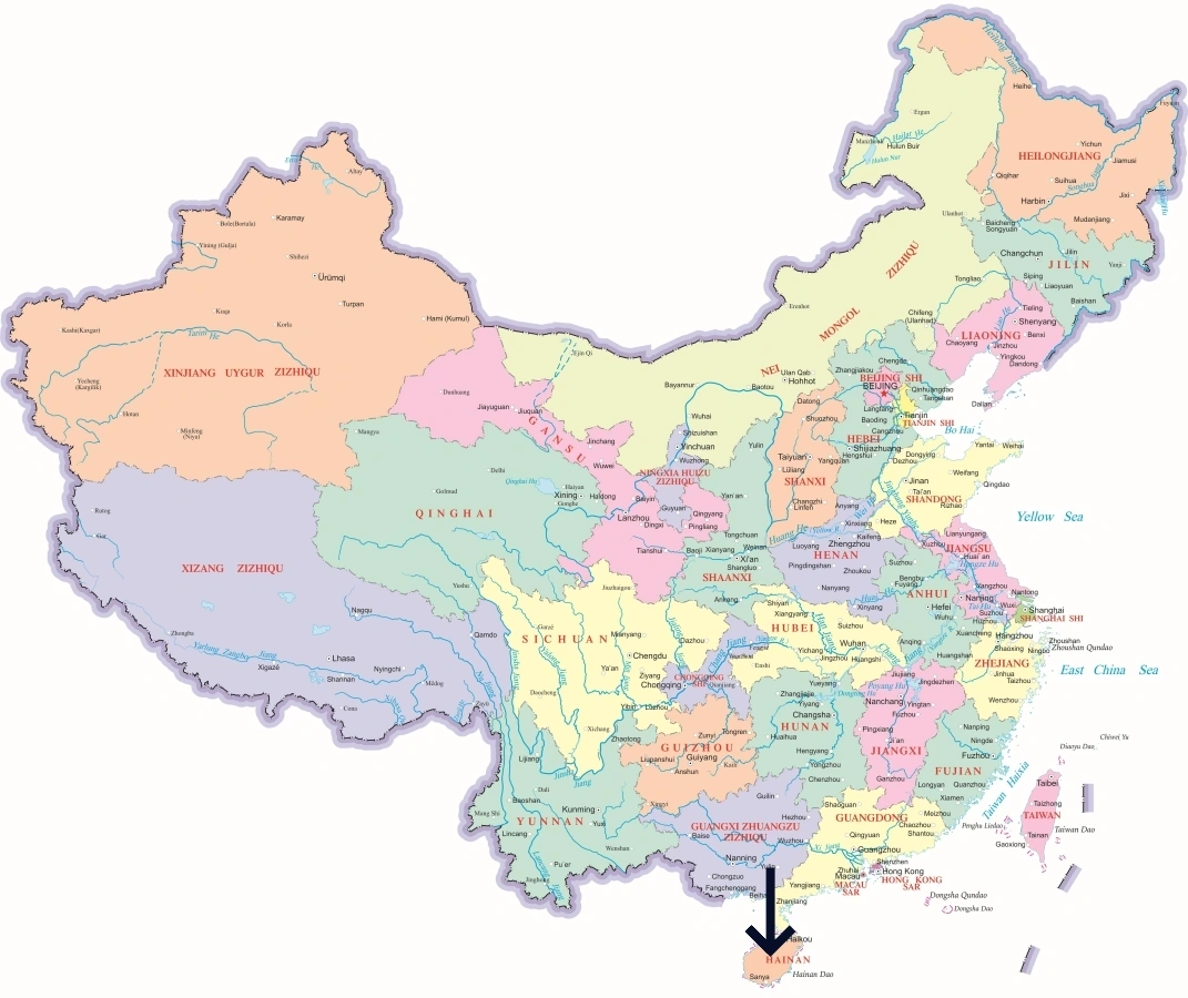 Location of Hainan Province in China