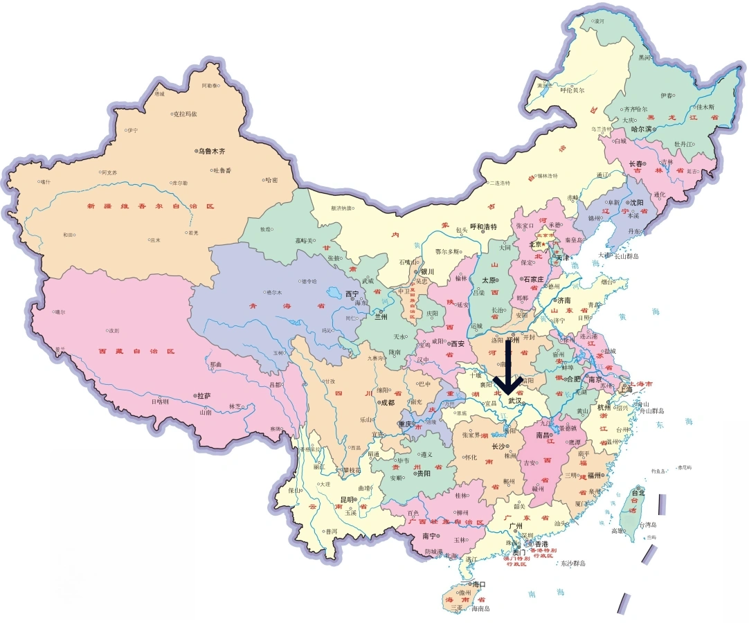 湖北省在中國的位置圖