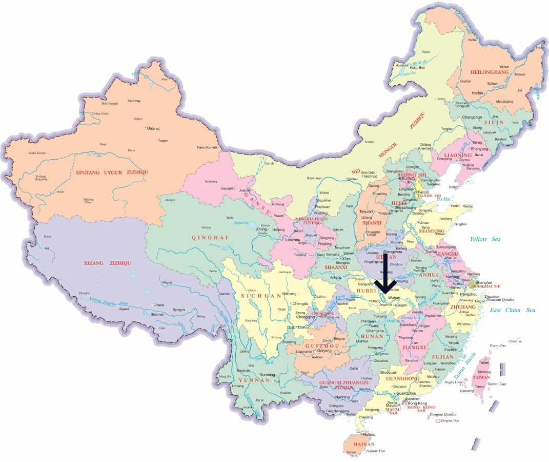 Location of Hubei Province in China