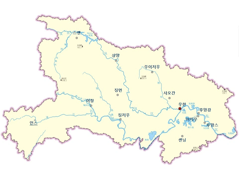 후베이성 도시 지도