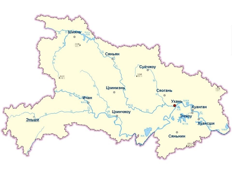 Карта городов провинции Хубэй