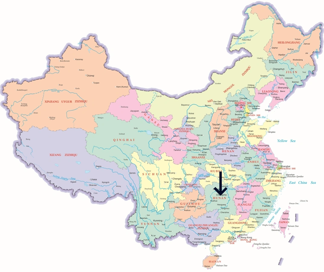 Location of Hunan Province in China