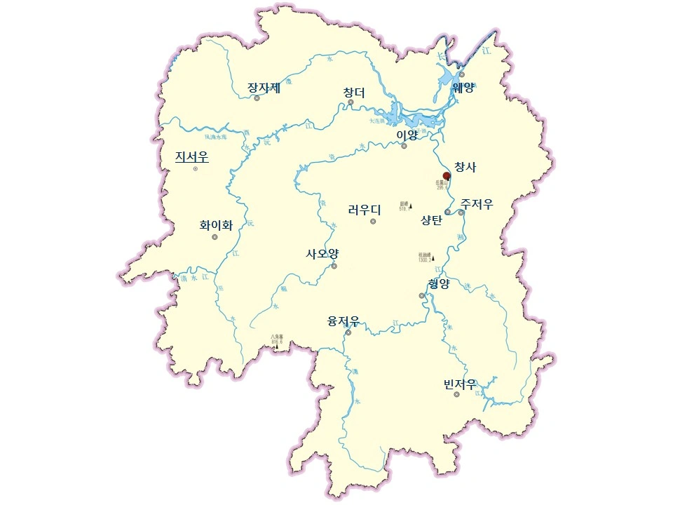 후난성 도시 지도