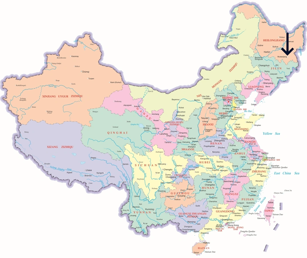 Mudanjiang Location Map in China