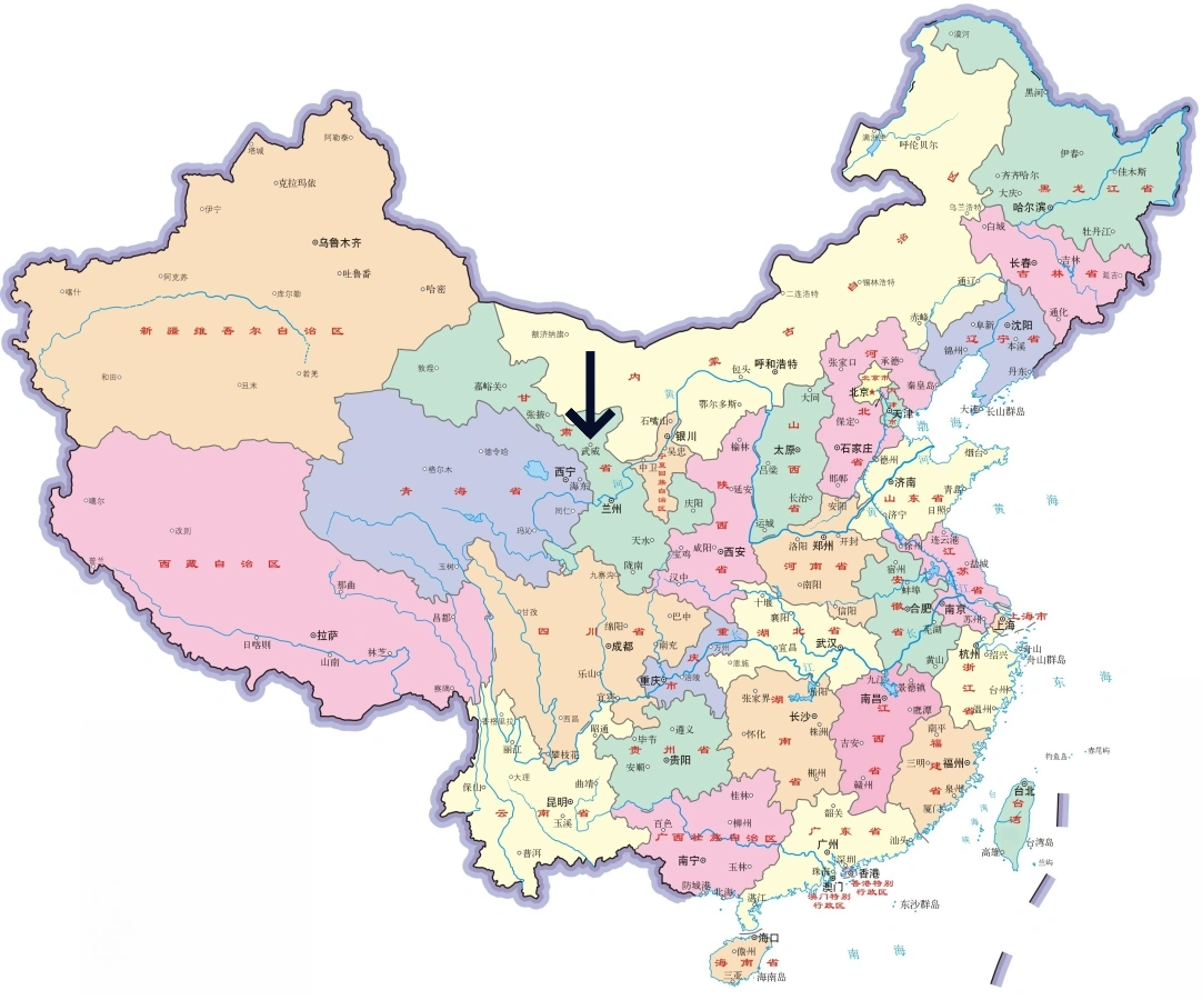 甘肅省在中國的位置圖