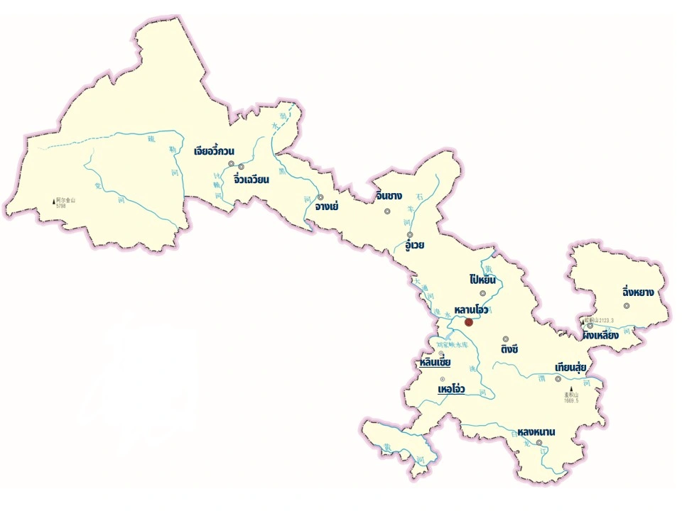 แผนที่เมืองในมณฑลกานซู่