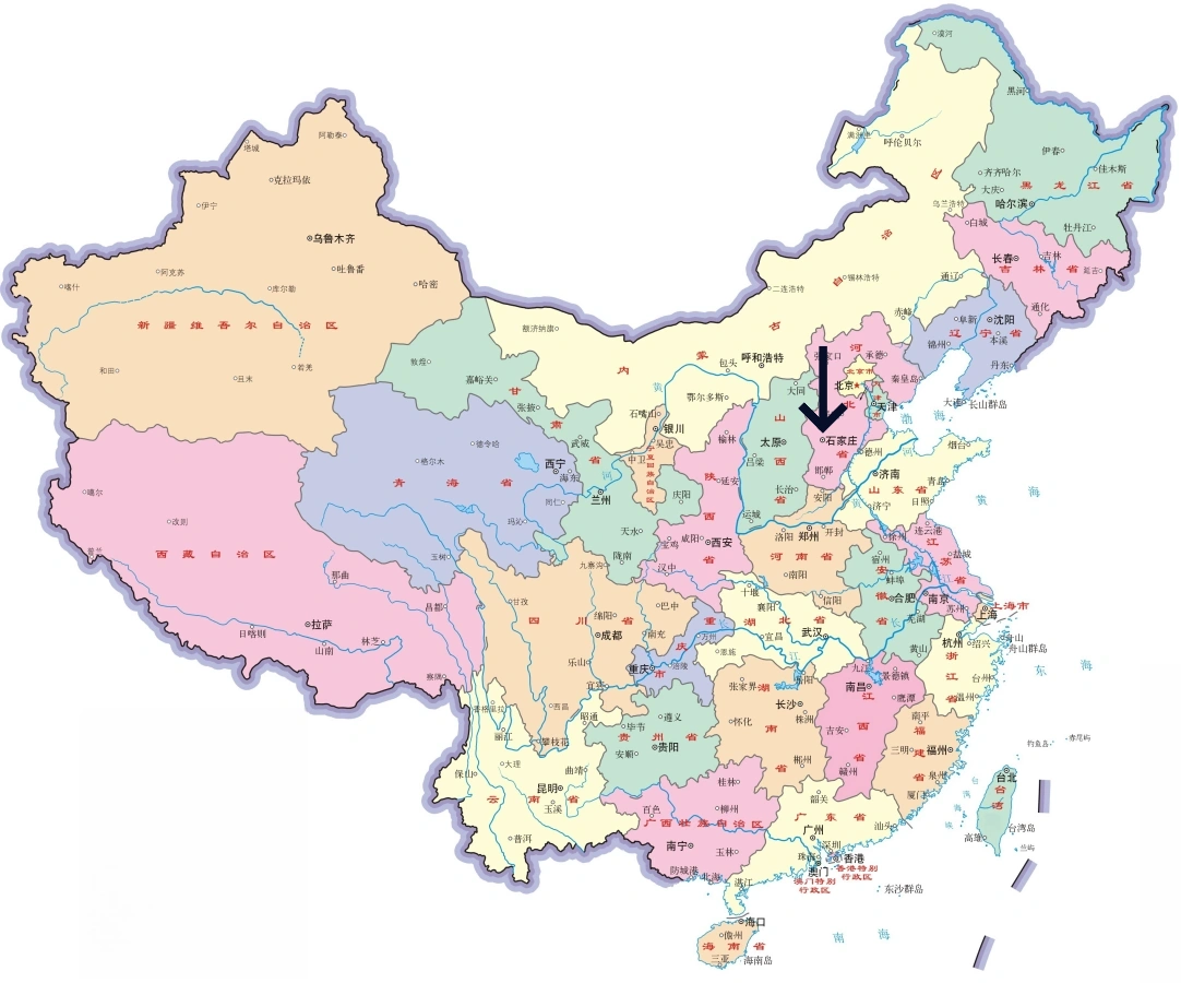 石家莊在中國大陸的位置地圖