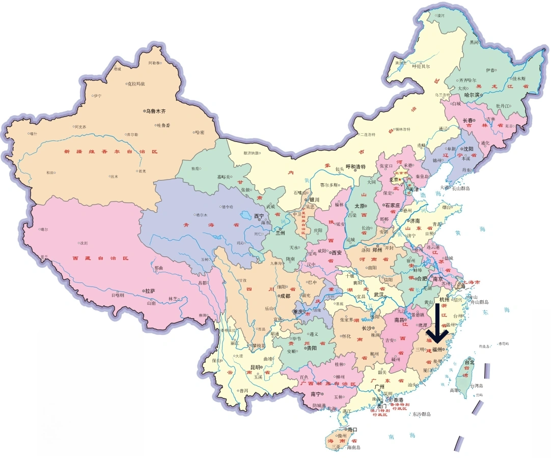 福建省在中國的位置圖