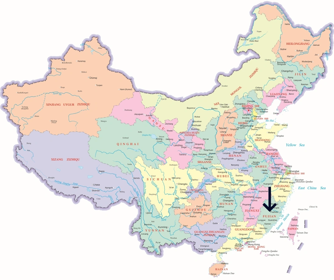 Location of Fujian Province in China