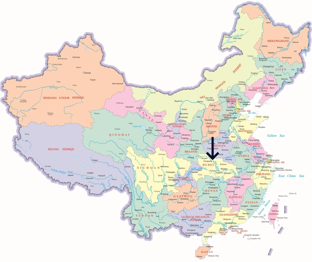 중국 내 샹양 위치 지도