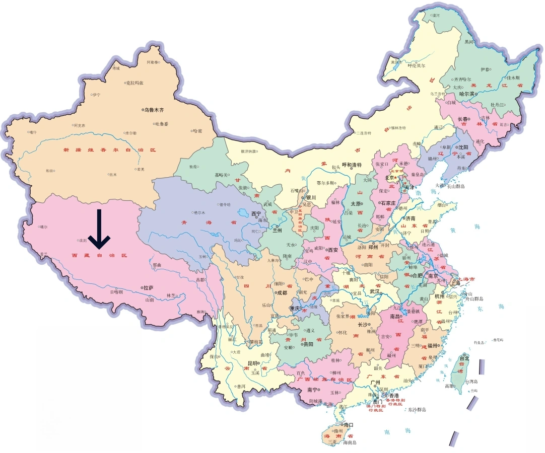 西藏自治區在中國的位置圖