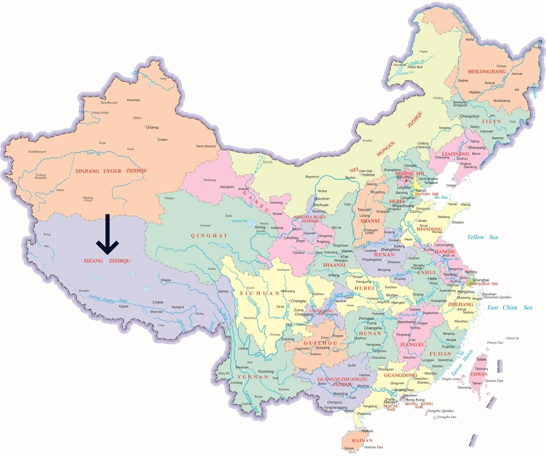 Location of Tibet Autonomous Region in China