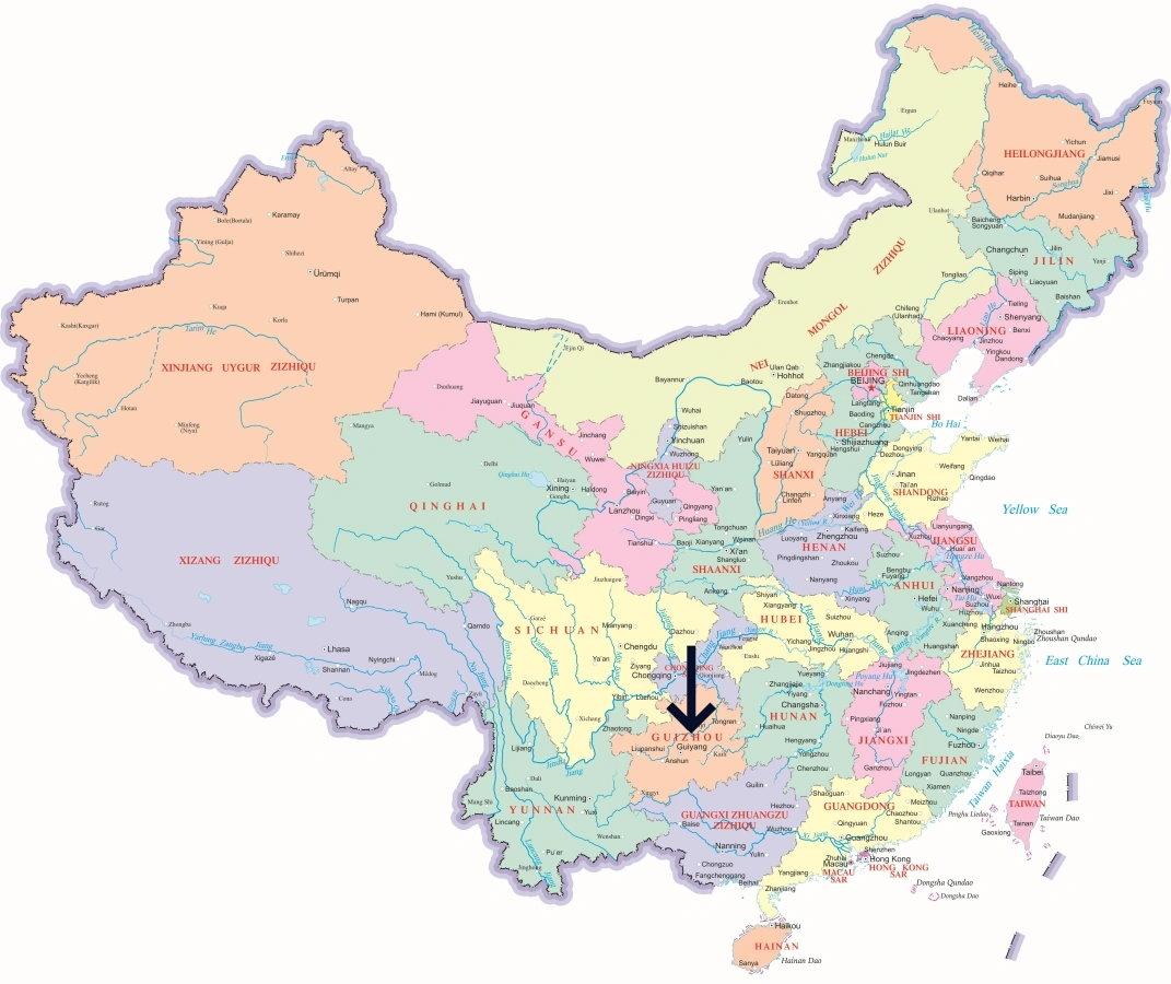 Location of Guizhou Province in China