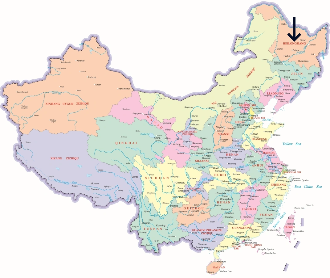 Location of Heilongjiang Province in China